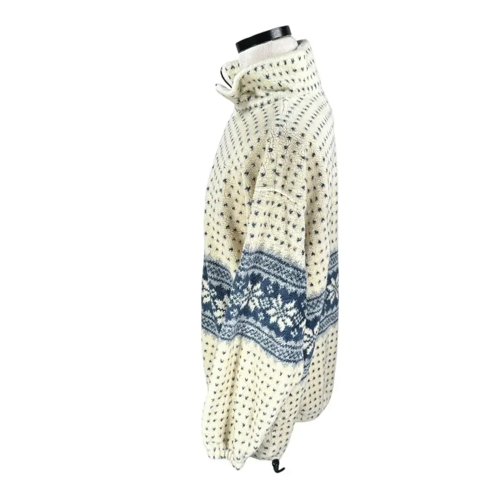 Vintage‎ Big Chill 1/4 Zip Fleece Jacket Adult XL Cream Blue Fair Isle Winter